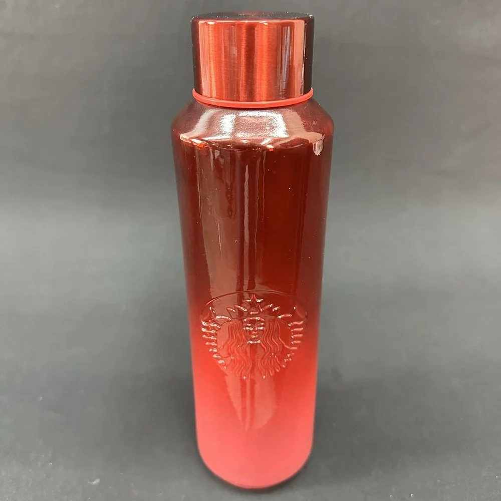 Starbucks Valentine's Winter 2022‎ Red Pink Ombre SPAIN Glass Bottle 22oz Cold